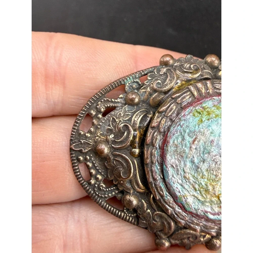 Vintage Brooch Iridescent Mottled Silver Tone REPAIR UPCYCLE NO BACK